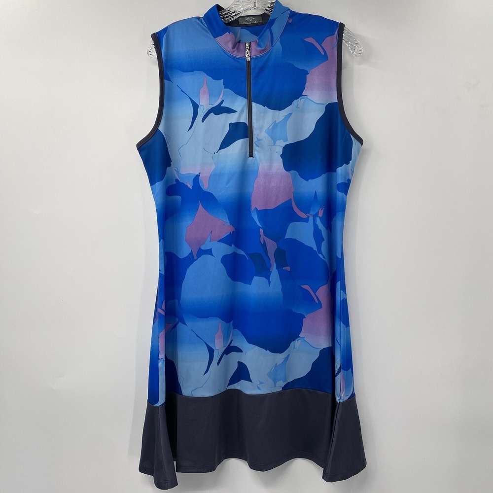 Callaway‎ Golf Dress Womens Medium Blue Sea Star Floral Opti-Dri UPF 50 NWT